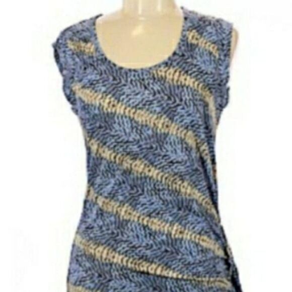 BCBGMaxAzria Casual Jersey Knit Mini Ruched Asymmetrical Hem Dress Striped Sz M - Picture 4 of 8